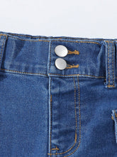 Girls Casual Multiple Pocket Elastic Waist Washed Black Denim Flared Jeans